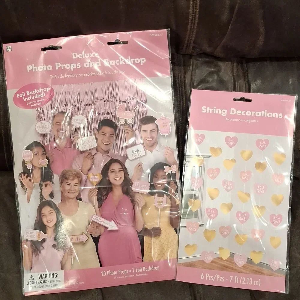 Baby Girl Baby Shower Backdrop & String Decorations